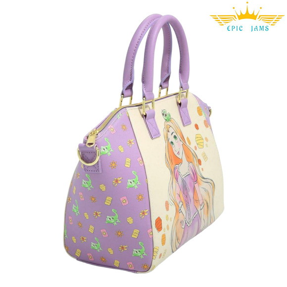 Loungefly Disney Tangled Rapunzel & Pascal Purple Satchel Crossbody Bag New - Picture 2 of 4